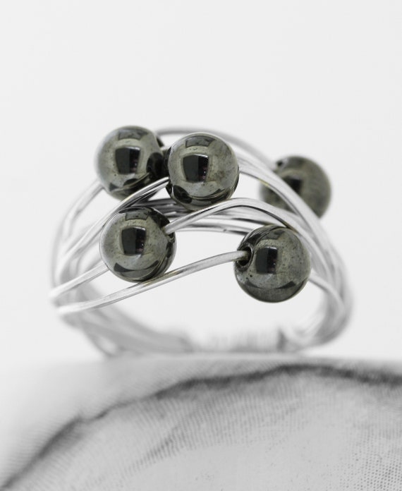 Wire Wrap Ring with Bead Ends Sterling Silver Wire Wrap Ring with Bead Ends Sterling Silver