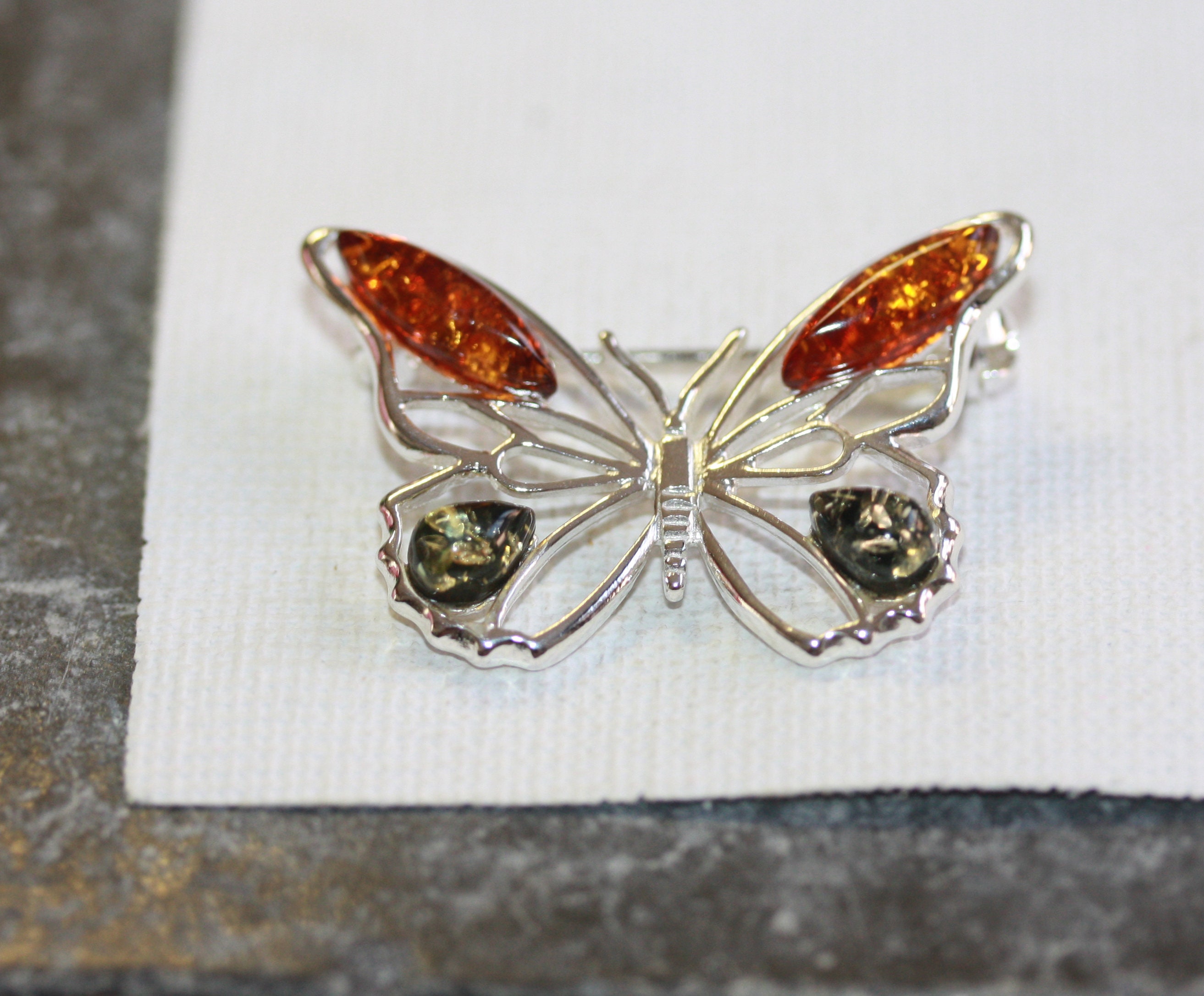 Broche De Mariposa De ámbar Báltico De Plata De Ley Y Miel, Joya Metal, Ámbar