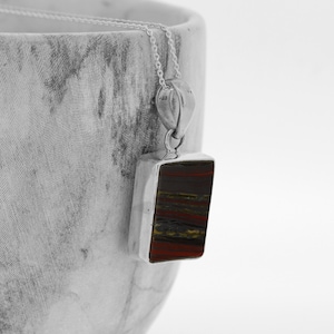 Rectangle Agate Pendant / Agate / Sterling Silver/ Natural Stone / Sterling Silver / Trace Chain / Mottled Stone / Agate Necklace
