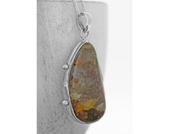 Pietersite Sterling Silver Pendant Necklace: Chunky Oval Stone