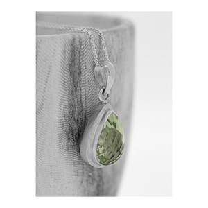 Prasiolite Pendant: Sterling Silver Green Amethyst Teardrop Necklace