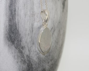 Moonstone Necklace / Eye Shaped Moonstone Pendant / Marquise Rainbow Moonstone / April Birthstone / Trace Chain / White Moonstone Necklace