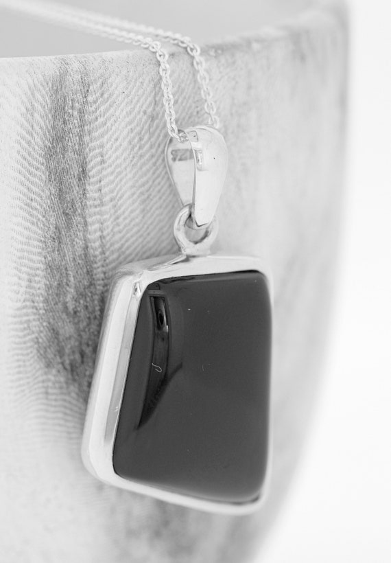 Irregular Shaped Onyx Necklace / Sterling Silver Black Onyx