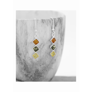 Baltic Amber Earrings: Sterling Silver Diamond Drop Earrings