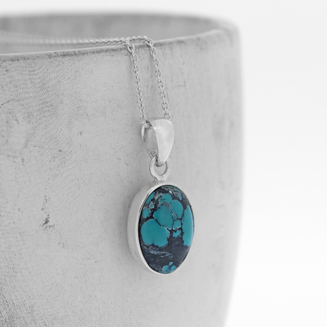 オーバルターコイズスターリングシルバーネックレス - 12月の誕生石