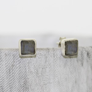 Fyrkantiga labradoritörhängen: Örhängen i sterlingsilver (5 mm)