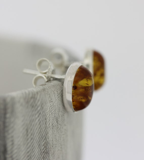 Amber Honey Bezel Set Round Stud Earrings Amber Honey Bezel Set Round Stud Earrings