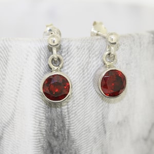 Garnet Drop Earrings: Sterling Silver Red Stone Dangle