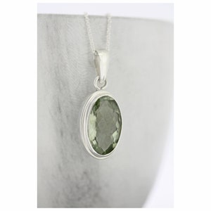 Prasiolite Pendant Necklace: Oval Green Amethyst, Sterling Silver Chain