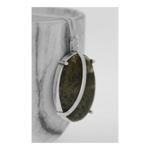 Dendritic Agate Pendant / Dendritic Agate Silver Necklace / Agate Necklace / Oval Agate / Black and White / Milky Agate / Branch /Natural
