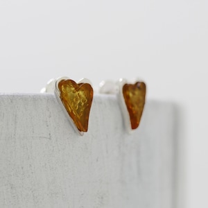 Cognac Baltic Amber Heart Studs: Sterling Silver Earrings