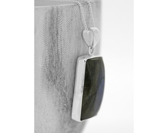 Labradorite Necklace / Rectangle Labradorite Pendant / Real Labradorite Pendant / Labradorite Necklace Sterling Silver / Blue Stone Pendant