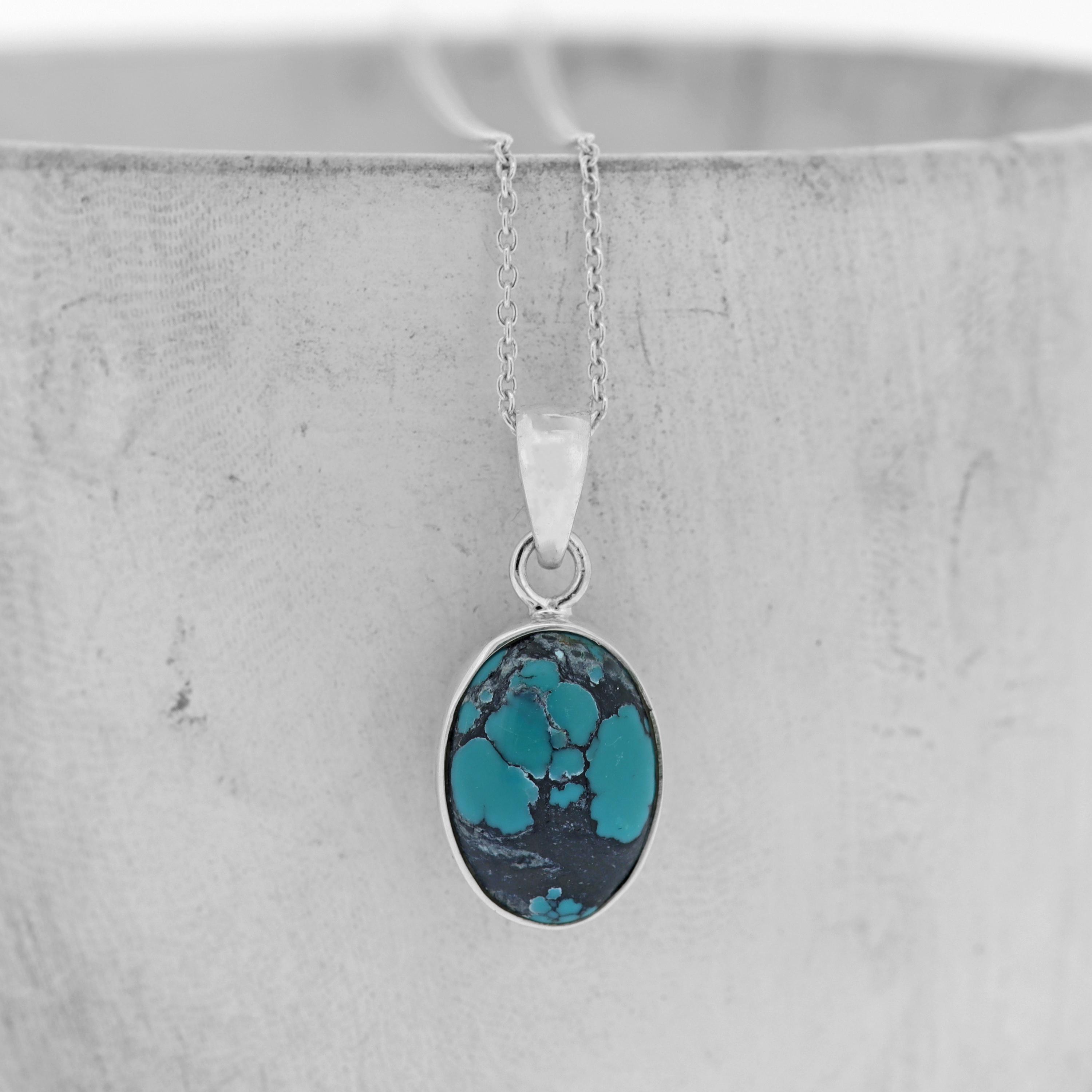 オーバルターコイズスターリングシルバーネックレス - 12月の誕生石