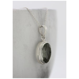Prasiolite Pendant Necklace: Oval Green Amethyst, Sterling Silver Chain