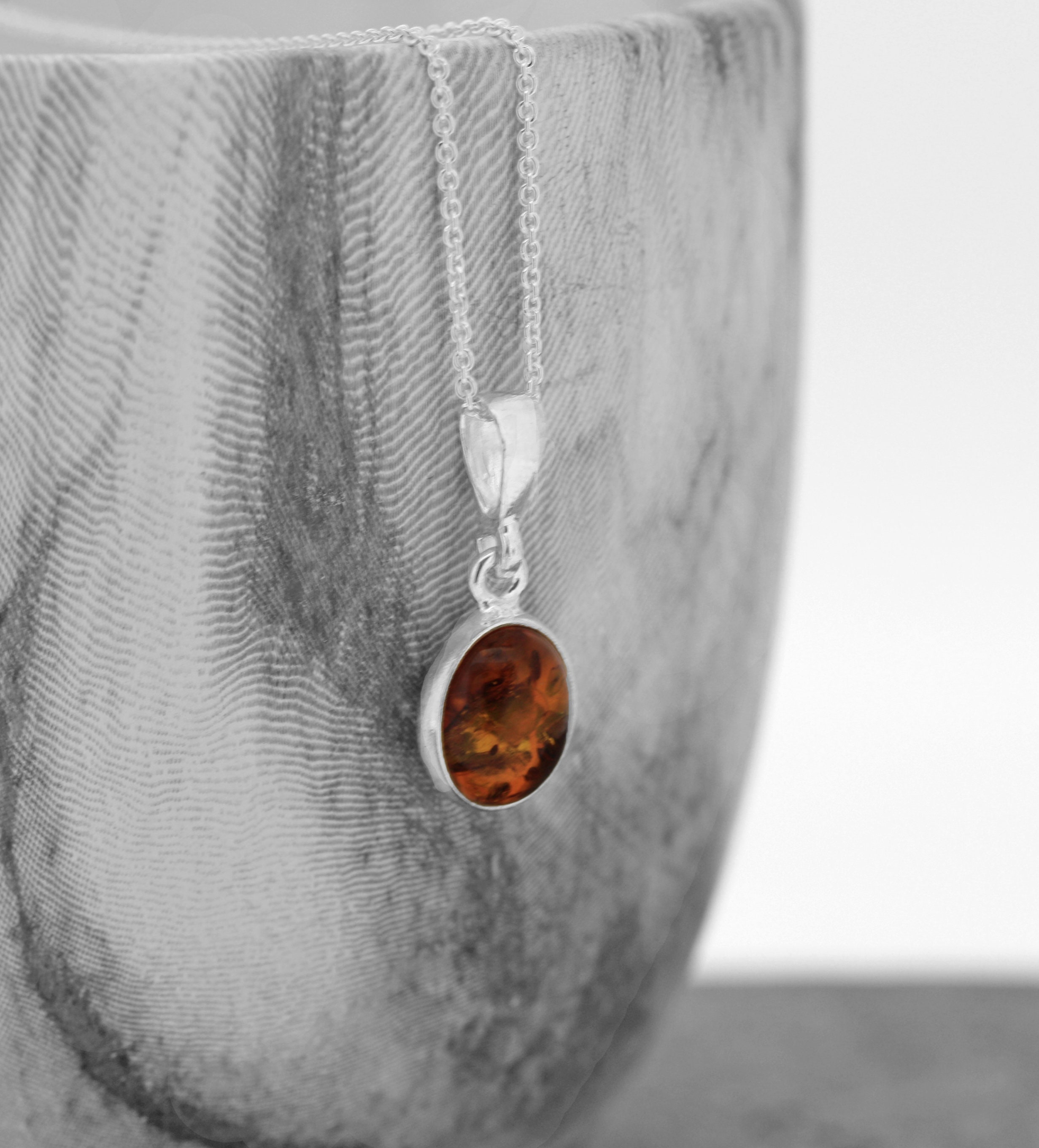 Cognac Baltic Amber-Amber Ovals Necklace Silver Amber Necklace Cognac Baltic Amber-Amber Ovals Necklace Silver Amber Necklace