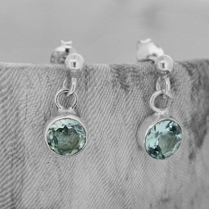 Blue Topaz Earrings / Sterling Silver / September Birthstone / Round / Simple Drop Earrings / Summer / Blue / September Birthday / Post