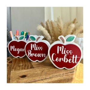 Apple Pencil Pot Teacher Gift. Personalised Teacher Apple gift.