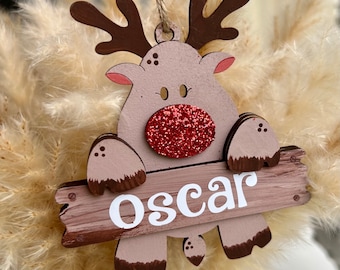 Personalised Reindeer Bauble tags. Reindeer gift tags. Reindeer tree decoration