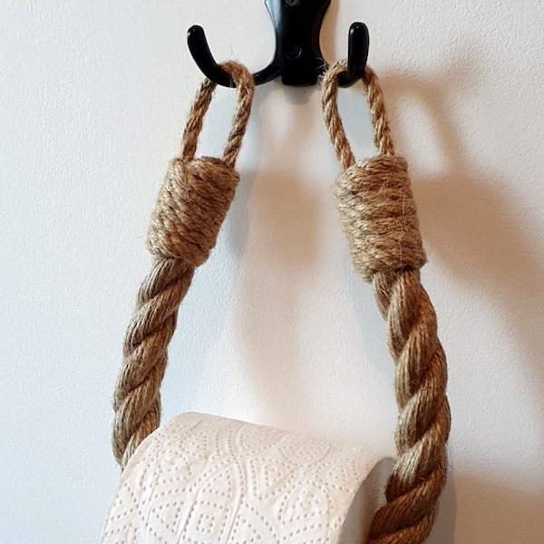 Jute Rope Toilet Paper Holder - Bathroom Decor - Shabby Chic Style - Metal Hook and Jute Natural Rope