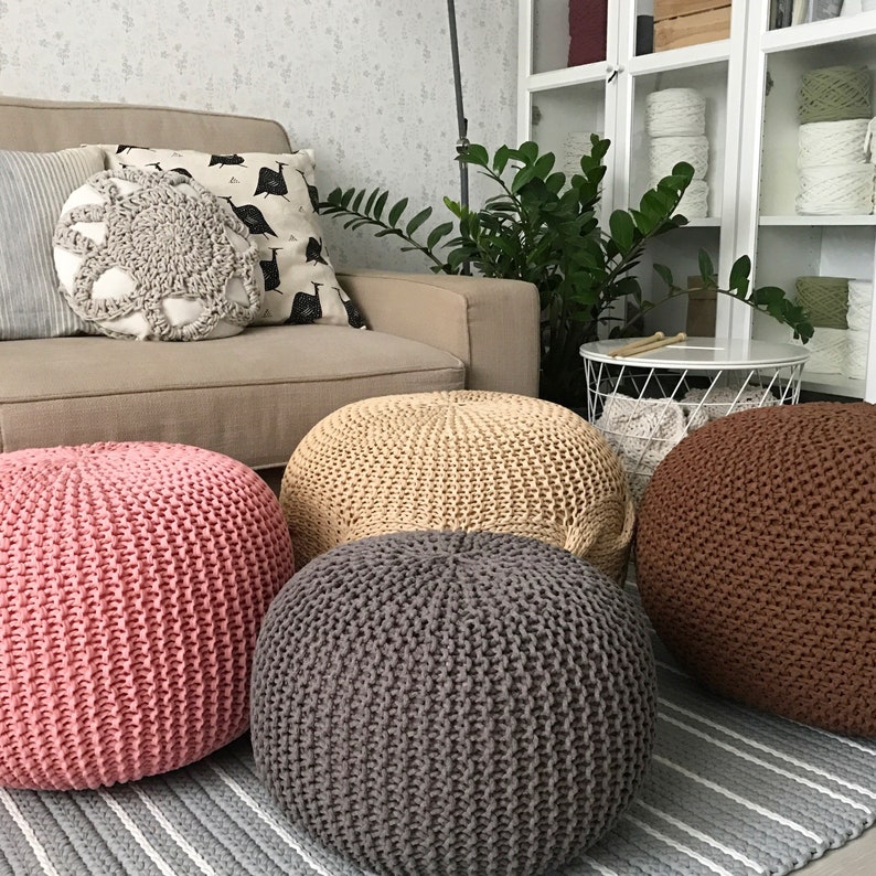 Knitted Pouf and Ottoman Crochet poufs many colors and size Etsy