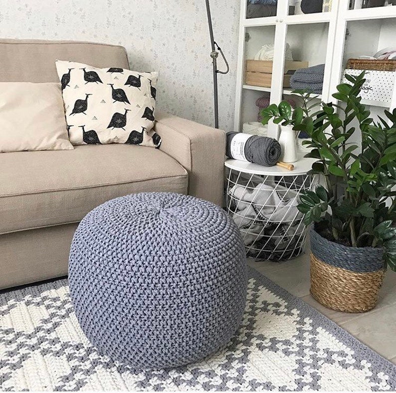Crochet Gray Poufs Knitted Pouf And Ottoman Pouffe Large