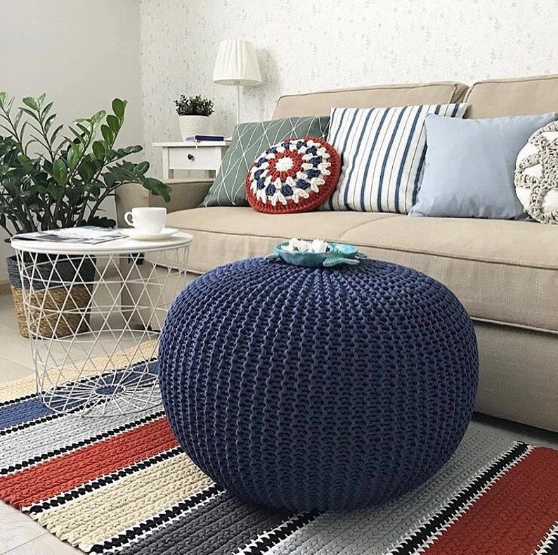 Crochet Navy Blue poufs Knitted Pouf and Ottoman Pouffe Etsy
