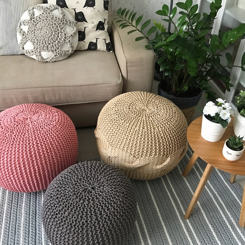 Knitted Pouf and Ottoman Crochet poufs many colors and size Etsy