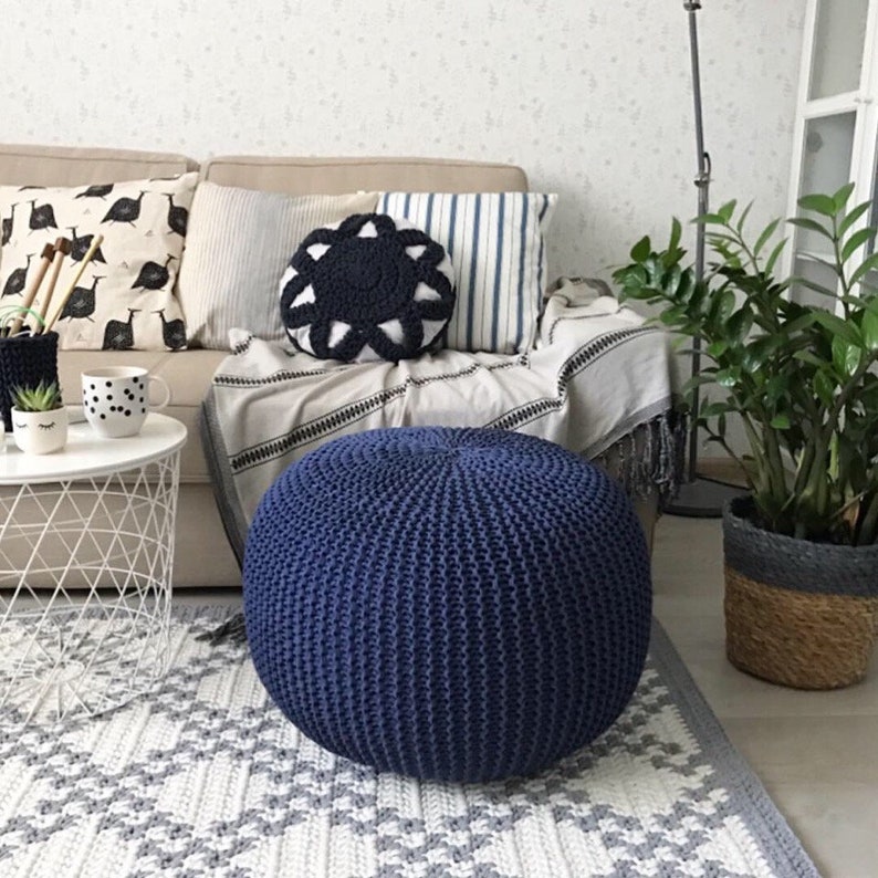 Crochet Navy Blue poufs Knitted Pouf and Ottoman Pouffe Etsy