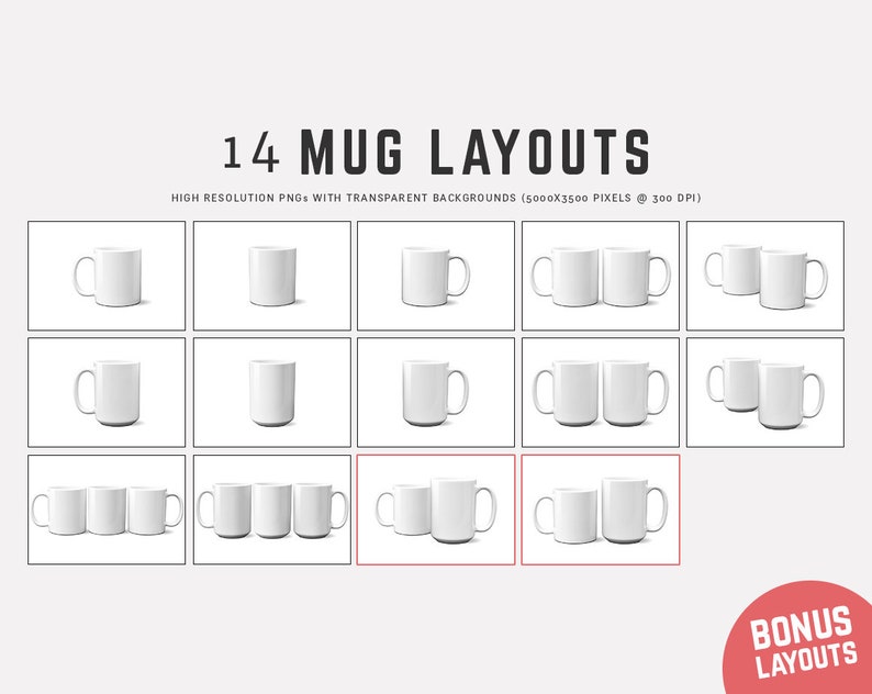 11 oz & 15 oz Full Wrap Mug Mockup Blanks Coffee Cup ...