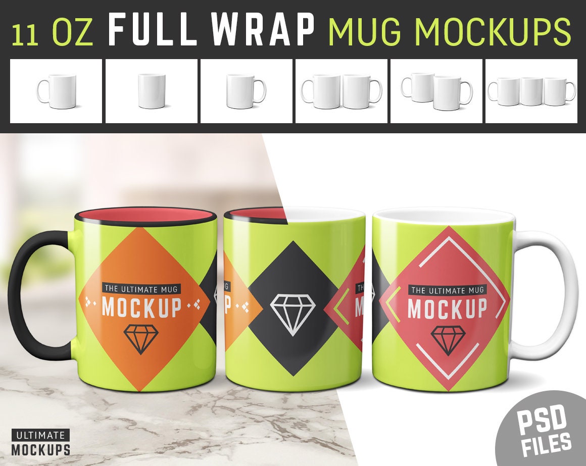 Download 11 oz Full Wrap Mug Mockups Layered PSDs 11oz Coffee Mug | Etsy