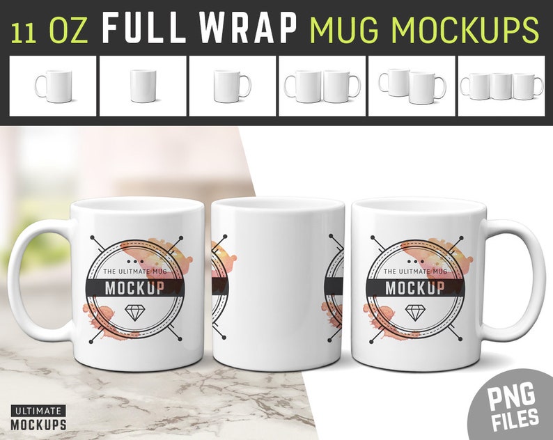 Download 11 oz Full Wrap Mug Mockup Blanks Coffee Cup Mockup White | Etsy