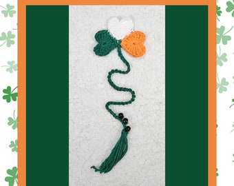 Tricolour Irish Clover Bookmark, Three-leaf Clover Crochet bookmark, Irish Crochet