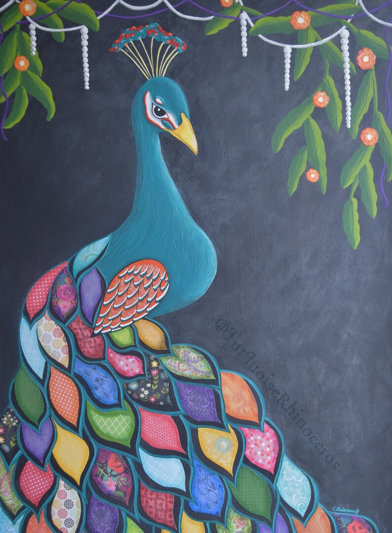 Peacock Art Print. Colorful Art. Peacock Painting. Bird Art. Exotic