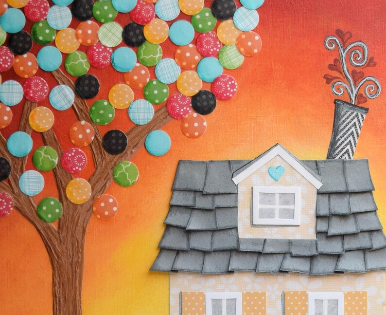 House Art Print. Home Wall Art. Mixed Media Art Print. Etsy