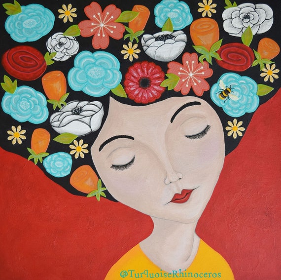 Girl Art Flower Art Whimsical Art Spring Decor Floral Art Etsy Girl Art Flower Art Whimsical Art Spring Decor Floral Art Etsy