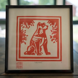 Woodblock Print of Hachiko Manhole Cover at Shibuya Station