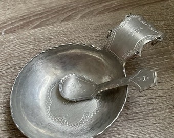 Swedish Sami Kåsa for salt / bowl with spoon / pewter from Jokkmokk