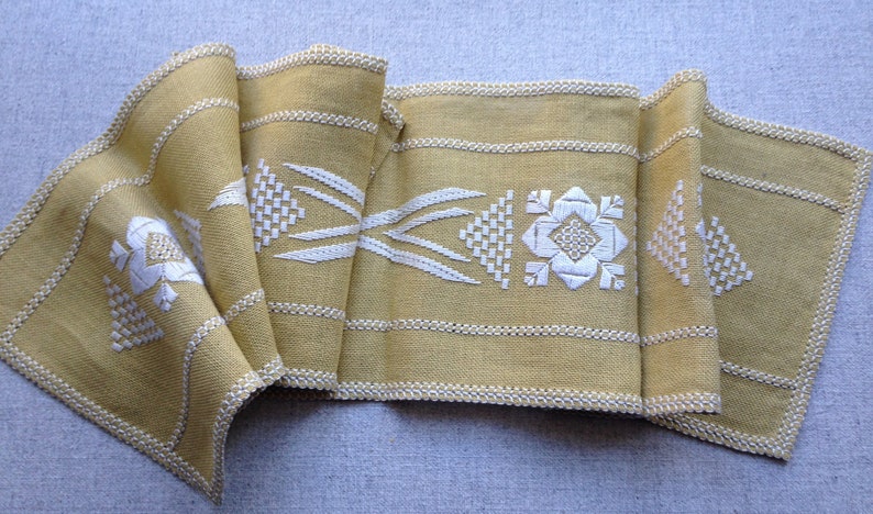 Swedish embroidered Table runner in linen