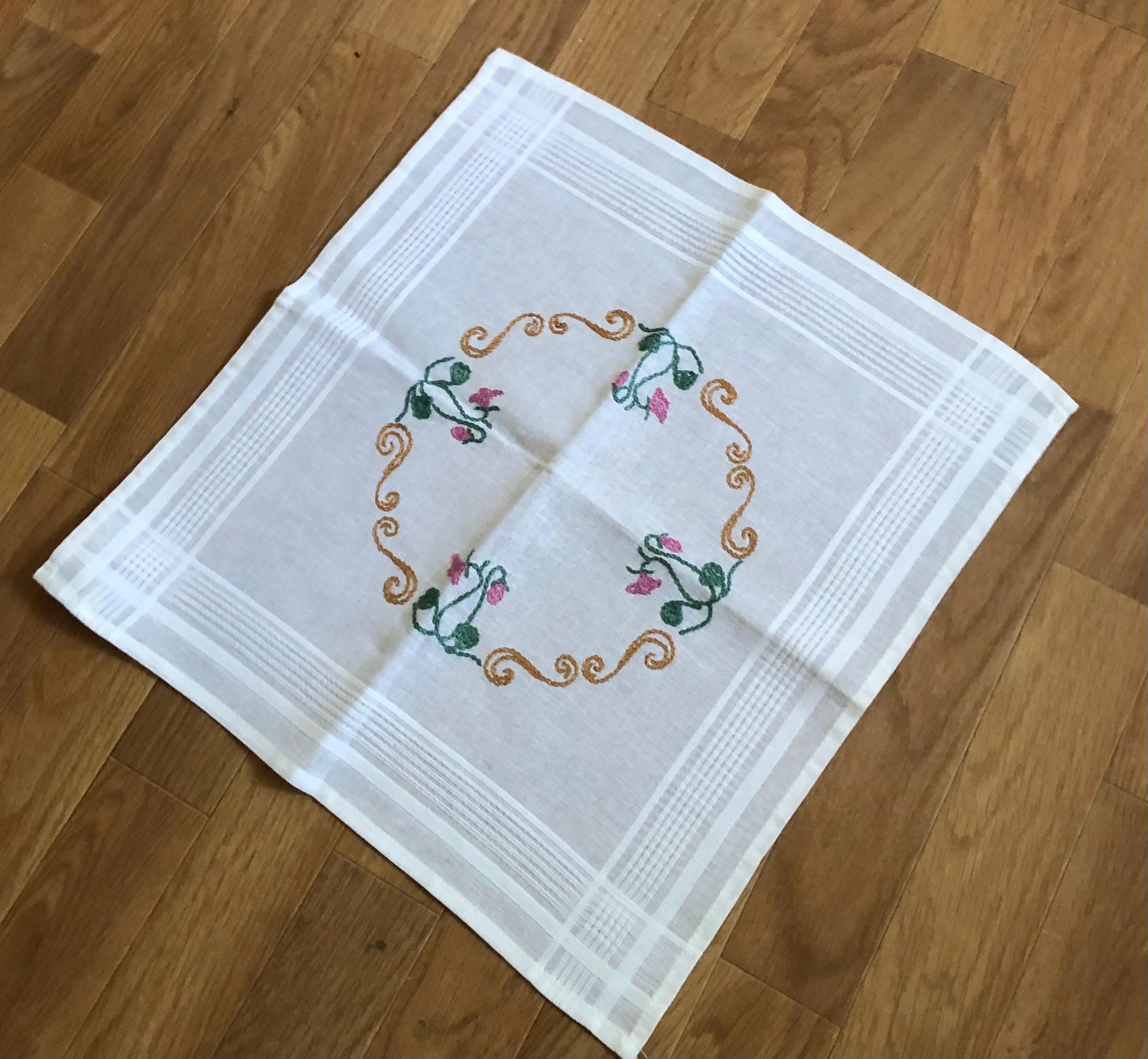 Swedish Embroidered White Table Cloth/ Linnea Flowers / Vintage