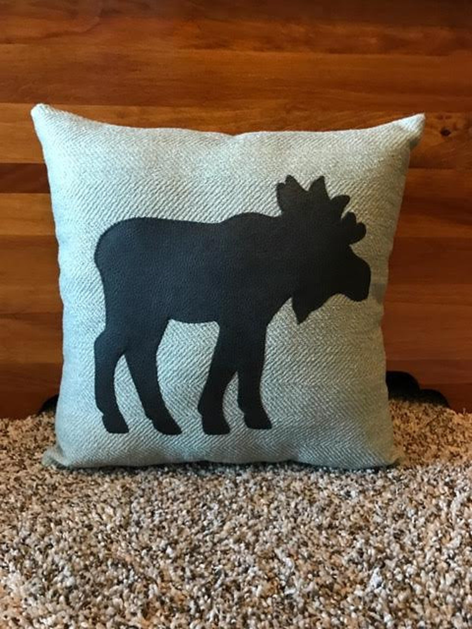 Moose Themed Throw Pillow 16x16 front and Back Are a Heavy Light Green