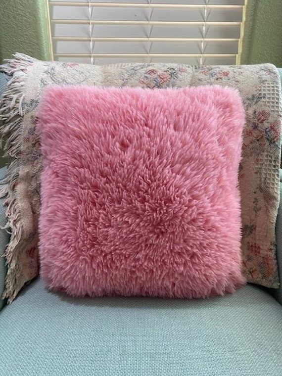 Faux Fur Pillow Measuring 15 X 15 Fluffy Pink on the Front as Well