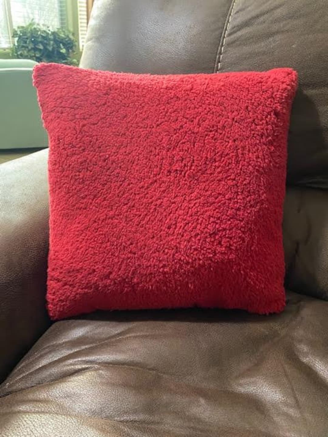 Red Faux Fur Sherpa Pillow Measuring 15x15. Beautiful yet Simple and
