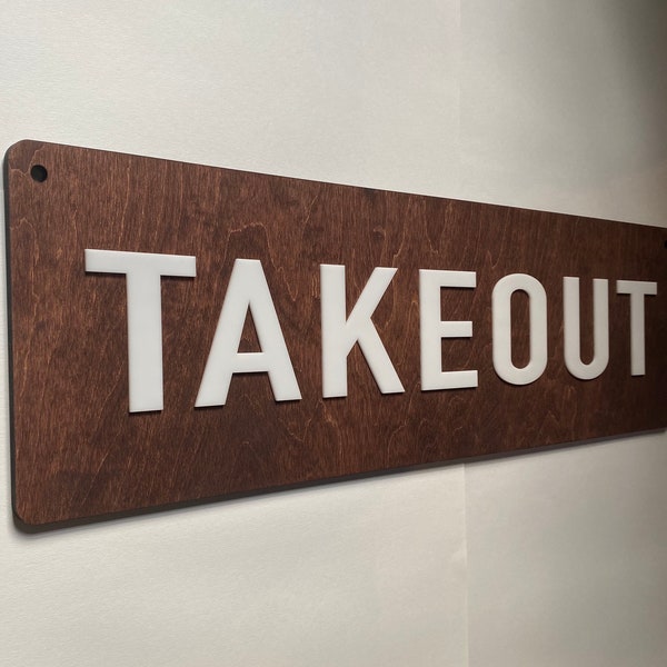 Takeout Directional Sign BUSINESS Sign | Custom Bar Restaurant Bakery Shop Ice Cream Stand | Cafe Decor Signs | Rustic Modern Display