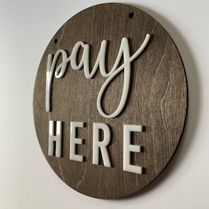 Pay Here Sign | Cafe Counter Signs | Wood & Acrylic Business Checkout Sign