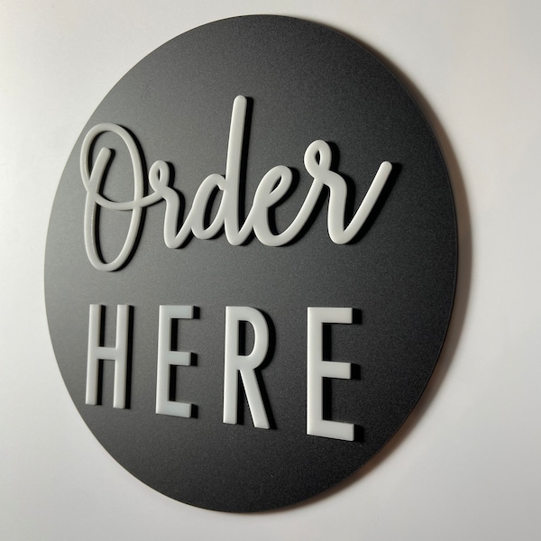 Order Here Pickup Here Outdoor Business Sign | Weatherproof and UV Stable | Food Truck Ice Cream Window | 3M Adhesive Backing 12x12” Round