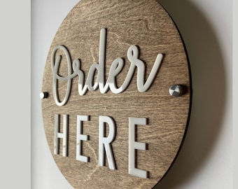 Order Here Pick up Here Business Sign | Coffee Shop Counter Checkout Sign | Restaurant Bakery Ice Cream Cafe