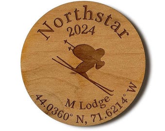 Custom Ski Lodge Name Coasters Engraved Wooden Drink Holders | Mountain Cabin Apres Ski Barware Set | | Cork Pad on Bottom