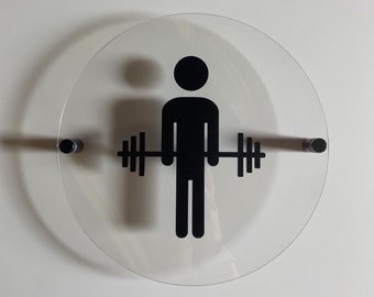 CrossFit Gym Clear Acrylic Floating Restroom Signs | Men Women Handicap Bathroom 9 x 9 "| Priced per sign not as a set