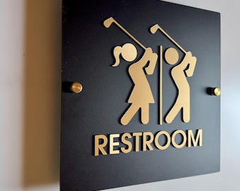Black & Gold Acrylic Golf Restroom Sign