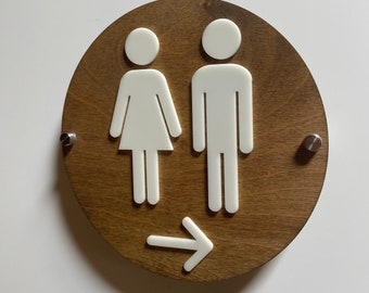 Women Men Unisex Office Cafe Restroom Directional Arrow Signs Acrylic Business Handicap Bathroom Wood 9 x 9 "| Priced per sign not as a set